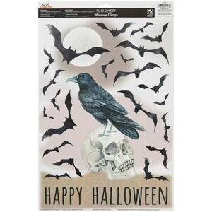 Happy Halloween Crow and Skull Window Cling, Multicolor, 11" x 17", Halloween by